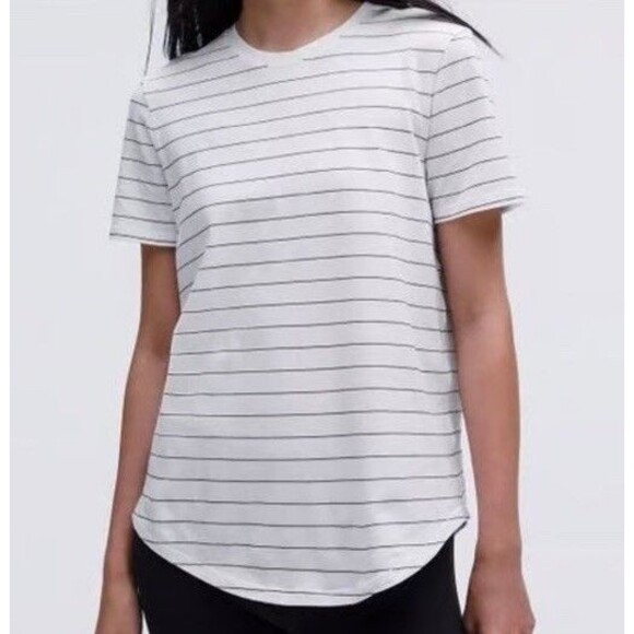 lululemon athletica Tops - Lululemon Size 4 Love Crew Short Sleeve Shirt White Black Striped